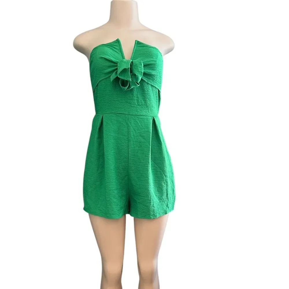 Green Strapless Tube Front Bow Short Romper Size 4 Small New! - Picture 2 of 7